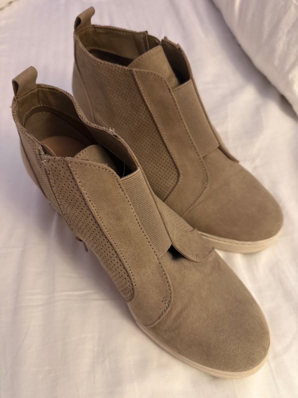 a new day Tan Suede Sneaker Wedge Boots